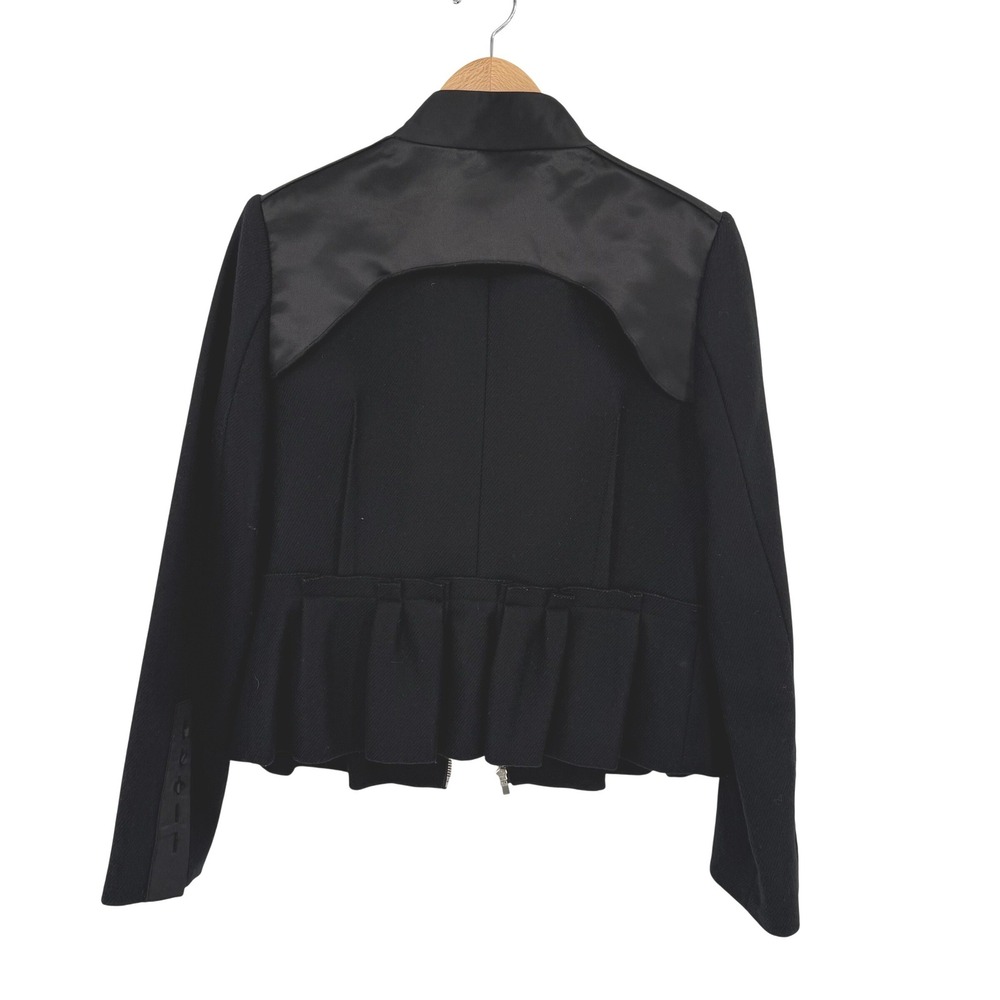 BCBGMAXAZRIA Black Wool Blend Peplum Jacket Satin Trim Zip Front Womens Large - Picture 2 of 7